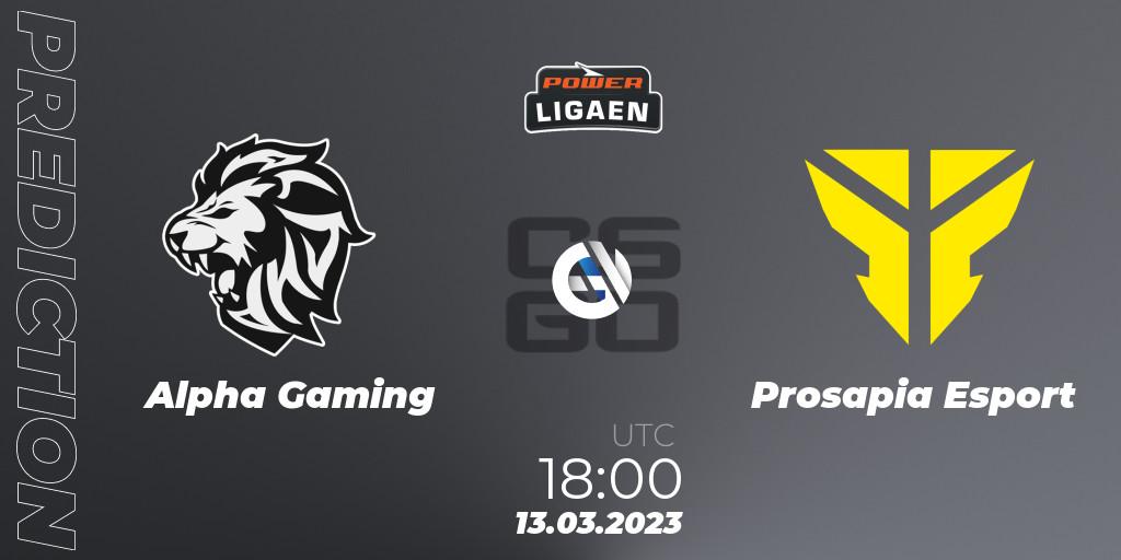 Alpha Gaming - Prosapia Esport: ennuste. 13.03.2023 at 18:00, Counter-Strike (CS2), Dust2.dk Ligaen Season 22