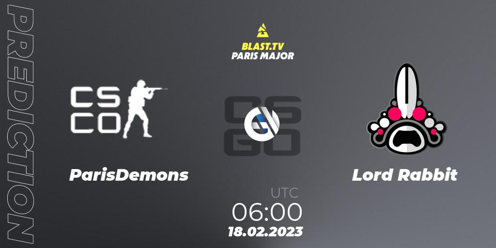ParisDemons - Lord Rabbit: ennuste. 18.02.2023 at 06:00, Counter-Strike (CS2), BLAST.tv Paris Major 2023 China RMR Closed Qualifier