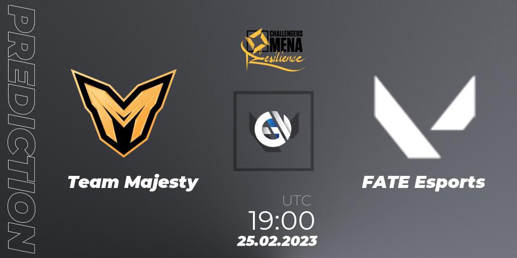 Team Majesty - FATE Esports: ennuste. 25.02.2023 at 19:00, VALORANT, VALORANT Challengers 2023 MENA: Resilience Split 1 - Levant and North Africa