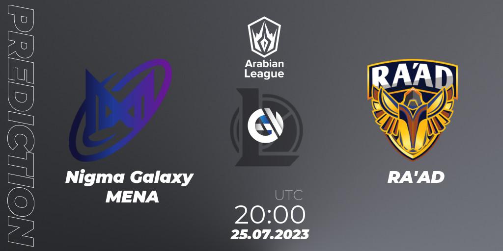 Nigma Galaxy MENA - RA'AD: ennuste. 25.07.2023 at 21:00, LoL, Arabian League Summer 2023 - Group Stage