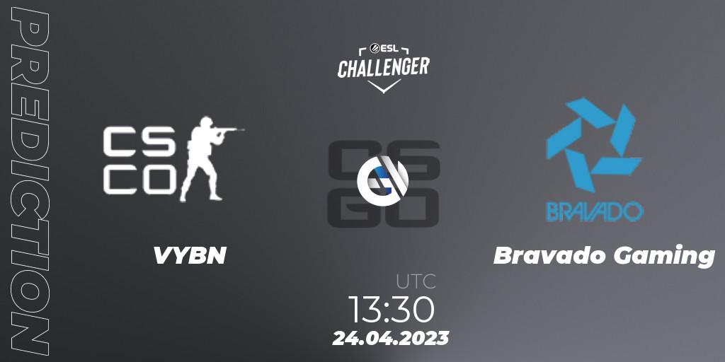 VYBN - Bravado Gaming: ennuste. 24.04.2023 at 13:30, Counter-Strike (CS2), ESL Challenger Katowice 2023: South African Qualifier