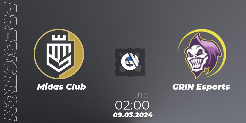 Midas Club - GRIN Esports: ennuste. 11.03.2024 at 22:00, Dota 2, Maincard Unmatched - March