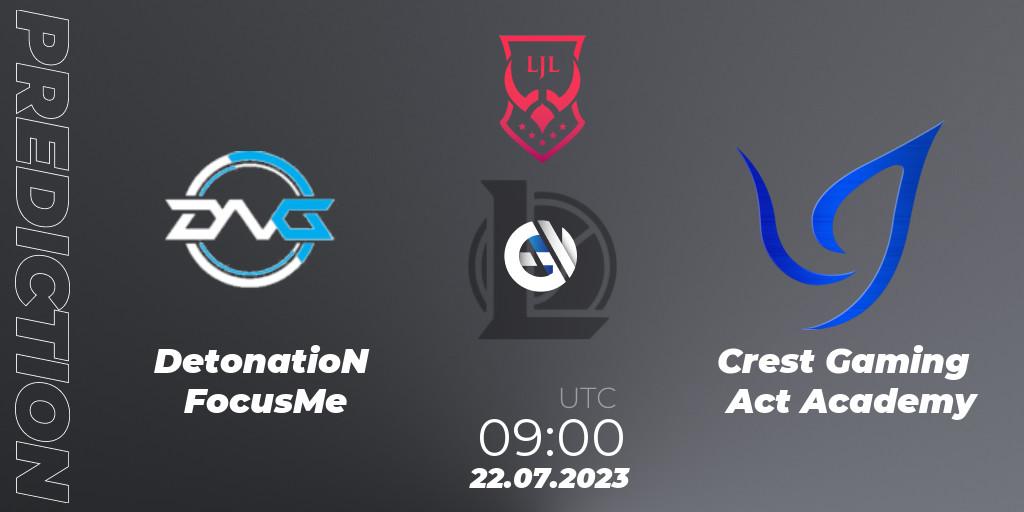 DetonatioN FocusMe - Crest Gaming Act Academy: ennuste. 22.07.23, LoL, LJL Summer 2023