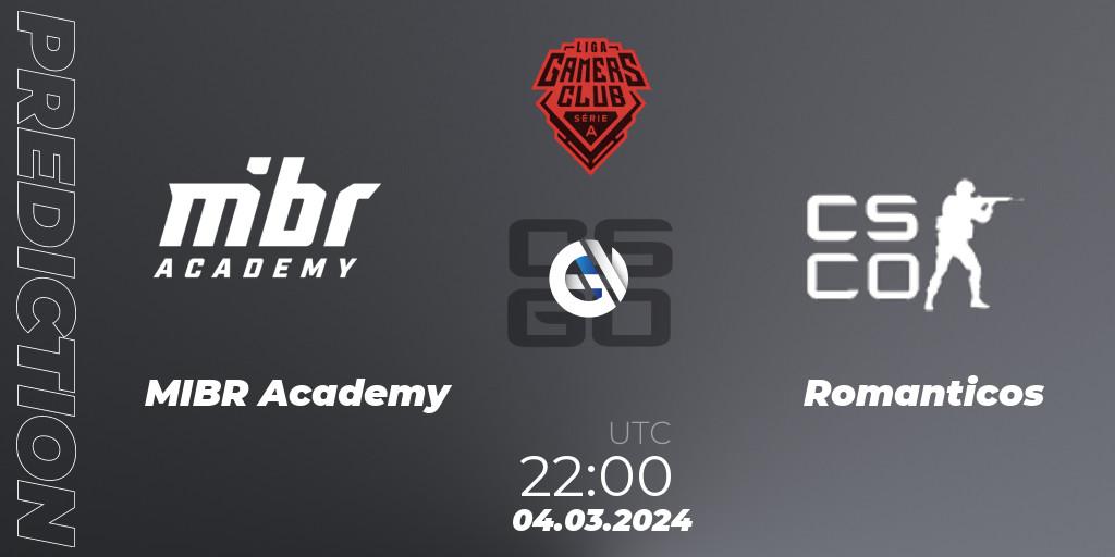 MIBR Academy - Romanticos: ennuste. 04.03.2024 at 22:00, Counter-Strike (CS2), Gamers Club Liga Série A: February 2024