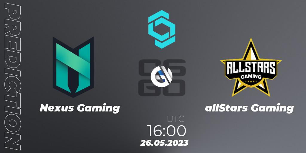Nexus Gaming - allStars Gaming: ennuste. 26.05.2023 at 16:00, Counter-Strike (CS2), CCT North Europe Series 5 Closed Qualifier