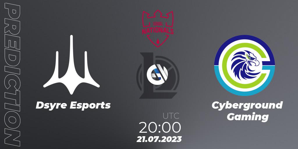 Dsyre Esports - Cyberground Gaming: ennuste. 21.07.2023 at 20:00, LoL, PG Nationals Summer 2023