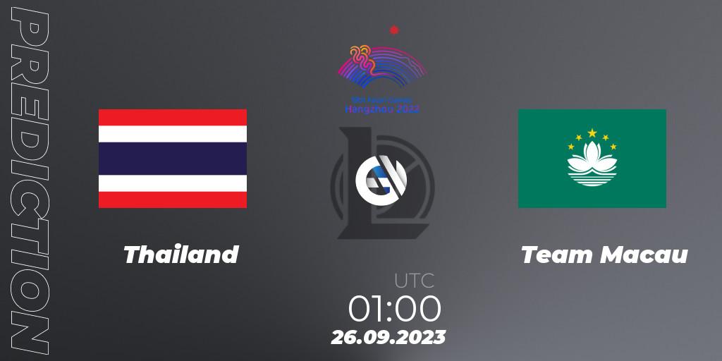 Thailand - Team Macau: ennuste. 26.09.2023 at 01:00, LoL, 2022 Asian Games