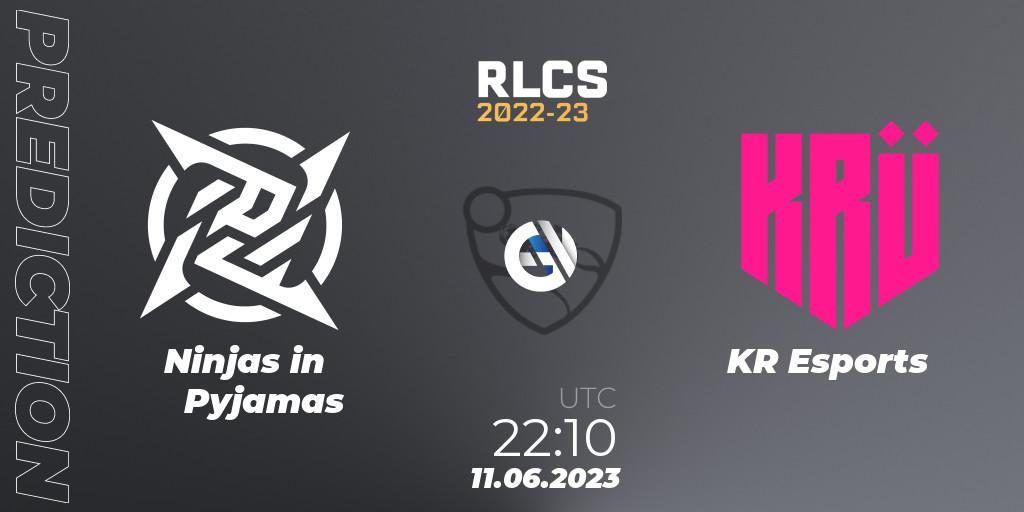 Ninjas in Pyjamas - KRÜ Esports: ennuste. 11.06.2023 at 22:10, Rocket League, RLCS 2022-23 - Spring: South America Regional 3 - Spring Invitational