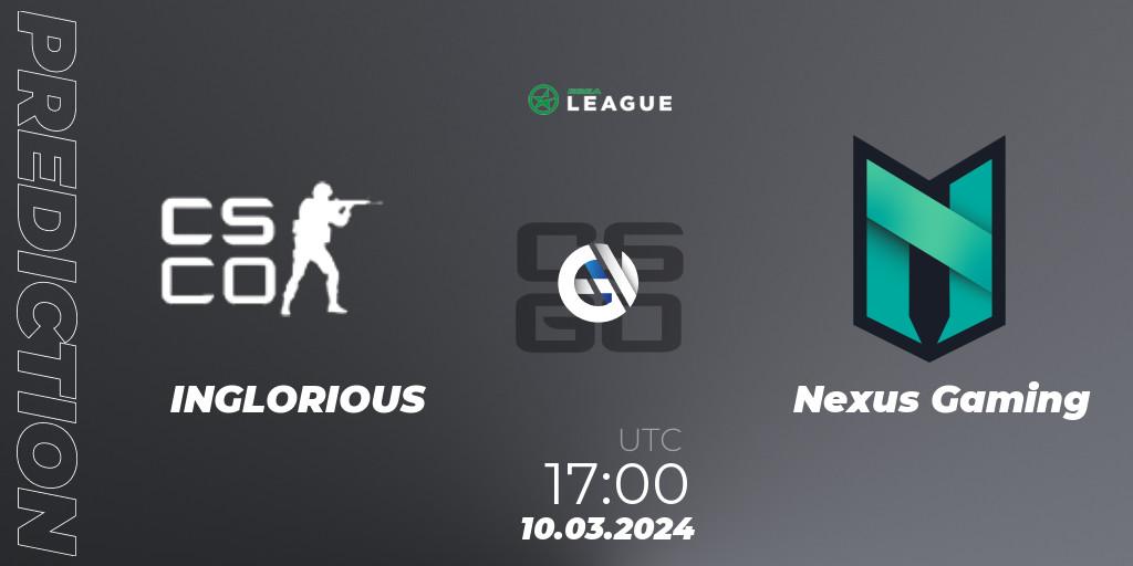 INGLORIOUS - Nexus Gaming: ennuste. 10.03.24, CS2 (CS:GO), ESEA Season 48: Advanced Division - Europe