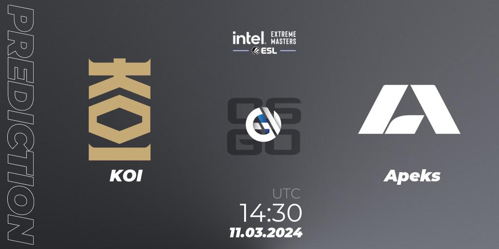 KOI - Apeks: ennuste. 11.03.24, CS2 (CS:GO), Intel Extreme Masters Dallas 2024: European Closed Qualifier