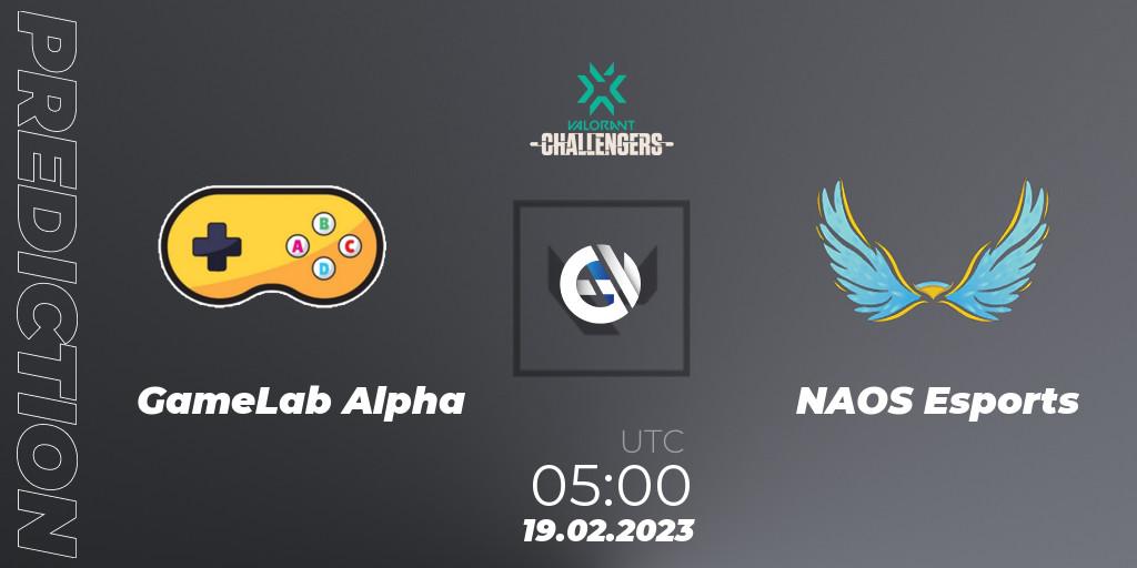 GameLab Alpha - NAOS Esports: ennuste. 19.02.2023 at 05:00, VALORANT, VALORANT Challengers 2023: Philippines Split 1