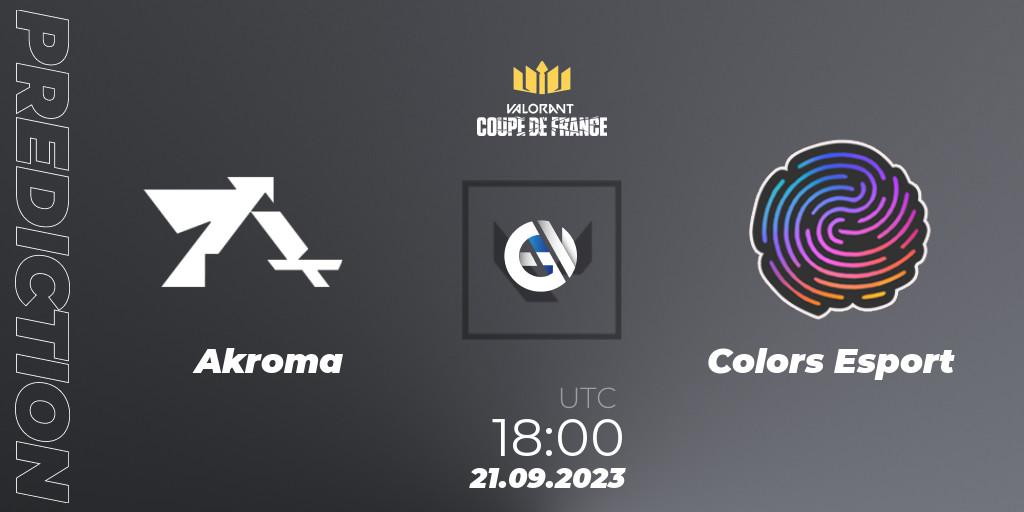 Akroma - Colors Esport: ennuste. 21.09.2023 at 18:00, VALORANT, VCL France: Revolution - Coupe De France 2023