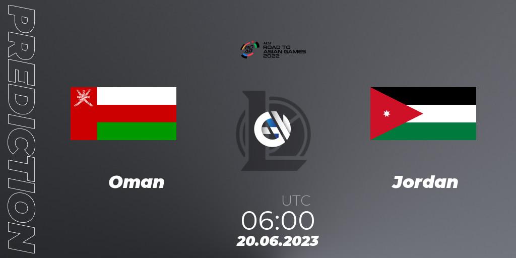 Oman - Jordan: ennuste. 20.06.2023 at 06:00, LoL, 2022 AESF Road to Asian Games - West Asia