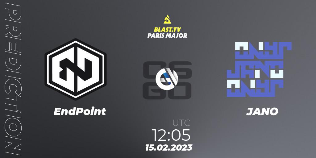 EndPoint - JANO: ennuste. 15.02.2023 at 12:05, Counter-Strike (CS2), BLAST.tv Paris Major 2023 Europe RMR Open Qualifier 2