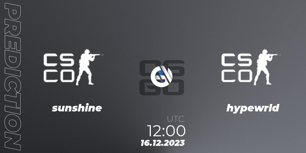 sunshine! - hypewrld: ennuste. 16.12.2023 at 12:40, Counter-Strike (CS2), kleverr Virsliga Season 1 Finals