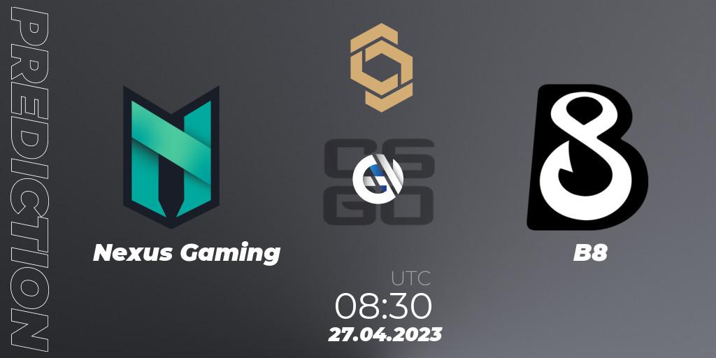 Nexus Gaming - B8: ennuste. 27.04.2023 at 08:30, Counter-Strike (CS2), CCT South Europe Series #4