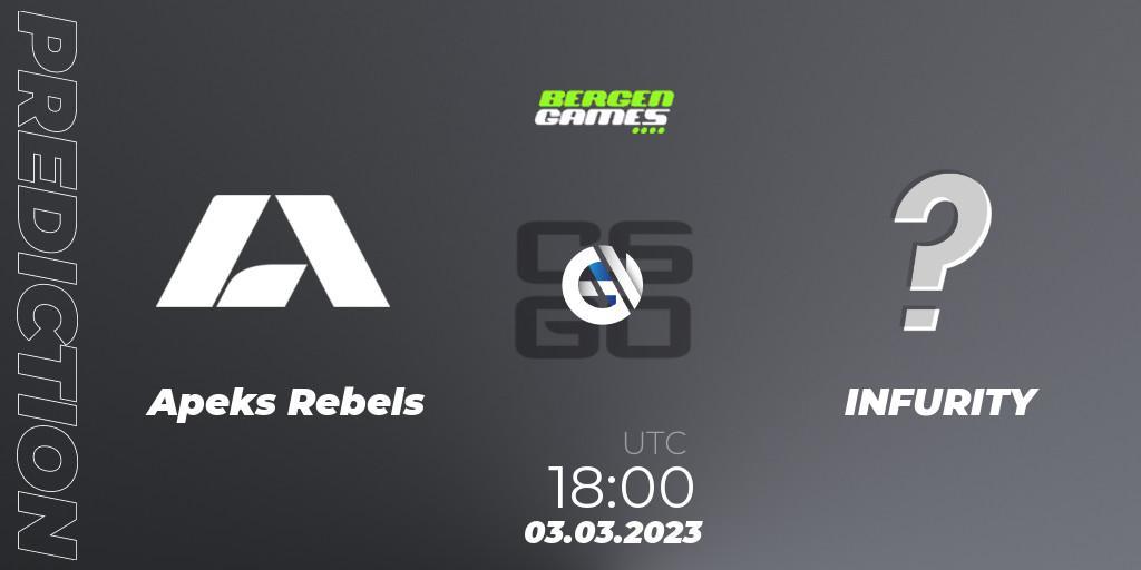Apeks Rebels - INFURITY Gaming: ennuste. 03.03.2023 at 18:15, Counter-Strike (CS2), Bergen Games 2023