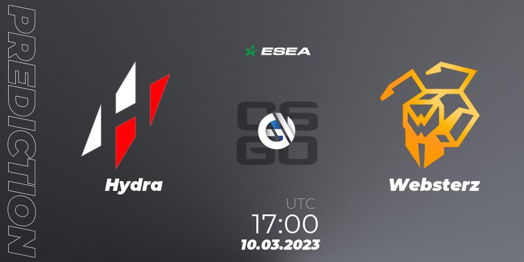 Hydra - Websterz: ennuste. 10.03.2023 at 17:00, Counter-Strike (CS2), ESEA Season 44: Advanced Division - Europe