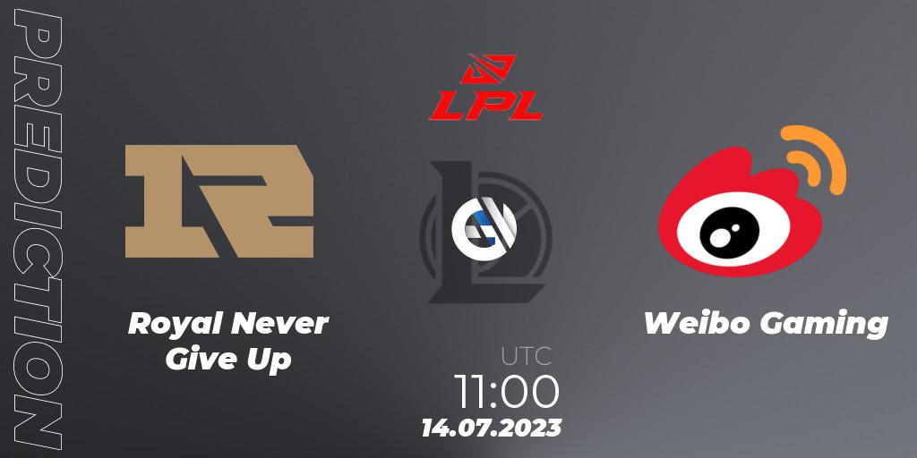 Royal Never Give Up - Weibo Gaming: ennuste. 14.07.23, LoL, LPL Summer 2023 Regular Season