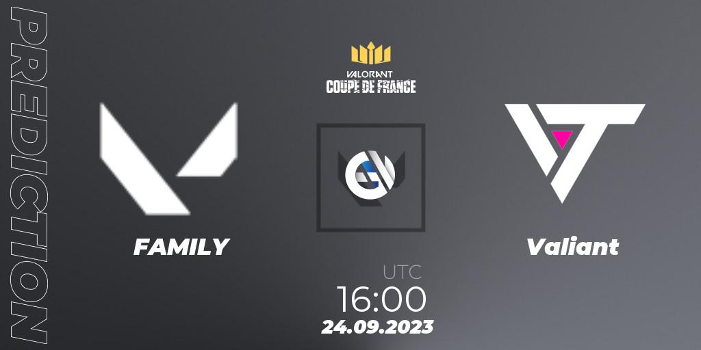 FAMILY - Valiant: ennuste. 24.09.2023 at 16:00, VALORANT, VCL France: Revolution - Coupe De France 2023