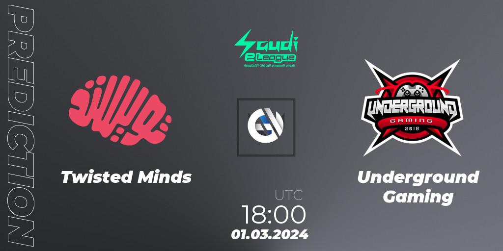 Twisted Minds - Underground Gaming: ennuste. 01.03.2024 at 18:00, VALORANT, Saudi eLeague 2024: Major 1