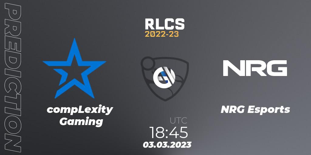 compLexity Gaming - NRG Esports: ennuste. 03.03.2023 at 18:45, Rocket League, RLCS 2022-23 - Winter: North America Regional 3 - Winter Invitational