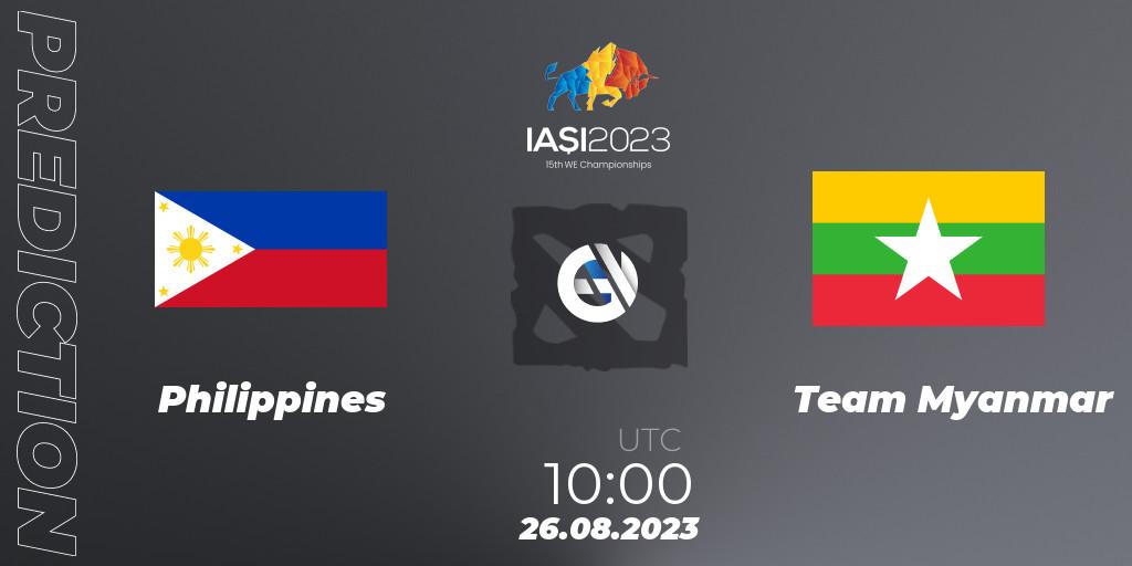Philippines - Team Myanmar: ennuste. 26.08.2023 at 16:30, Dota 2, IESF World Championship 2023