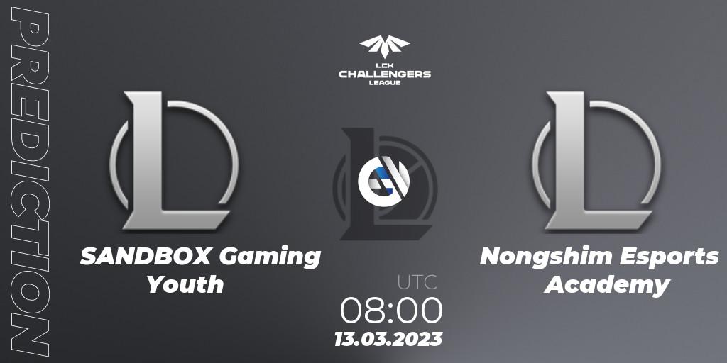 SANDBOX Gaming Youth - Nongshim RedForce Academy: ennuste. 13.03.2023 at 08:20, LoL, LCK Challengers League 2023 Spring