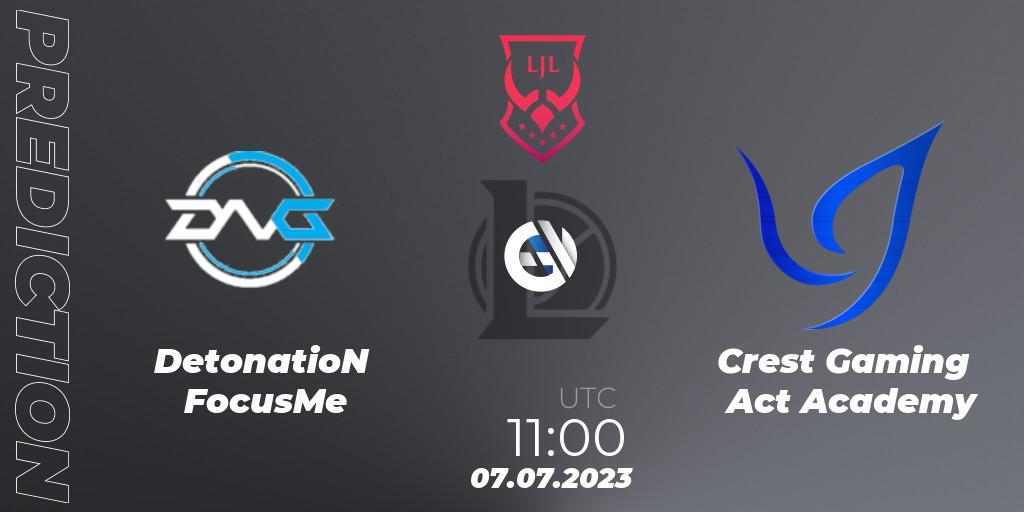 DetonatioN FocusMe - Crest Gaming Act Academy: ennuste. 07.07.2023 at 11:00, LoL, LJL Summer 2023
