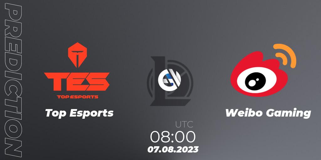 Top Esports - Weibo Gaming: ennuste. 07.08.2023 at 08:00, LoL, LPL Regional Finals 2023
