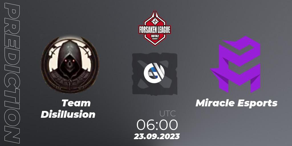 Team Disillusion - Miracle Esports: ennuste. 23.09.2023 at 06:12, Dota 2, Forsaken League