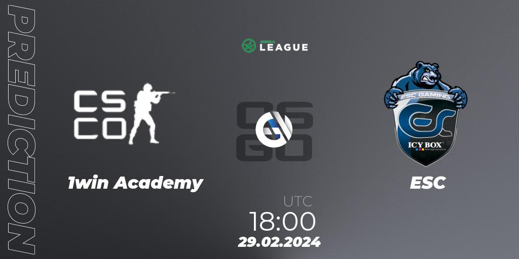 1win Academy - ESC: ennuste. 29.02.2024 at 18:00, Counter-Strike (CS2), ESEA Season 48: Advanced Division - Europe