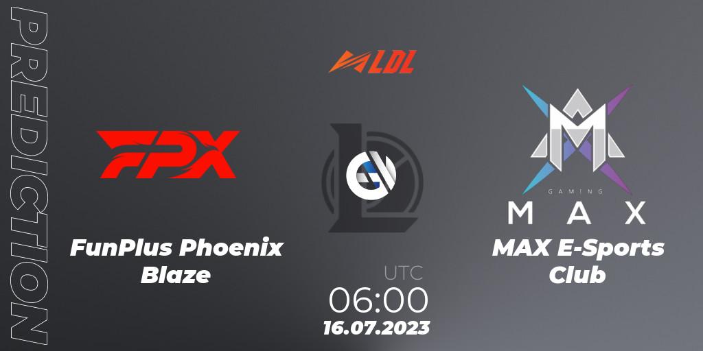 FunPlus Phoenix Blaze - MAX E-Sports Club: ennuste. 16.07.2023 at 06:00, LoL, LDL 2023 - Regular Season - Stage 3
