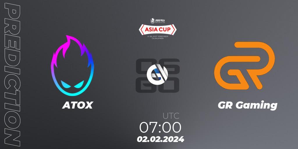 ATOX - GR Gaming: ennuste. 02.02.2024 at 07:00, Counter-Strike (CS2), 5E Arena Asia Cup Spring 2024 - BLAST Premier Qualifier