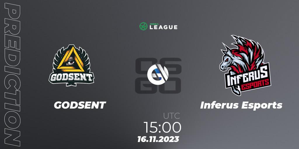GODSENT - Inferus Esports: ennuste. 16.11.2023 at 15:00, Counter-Strike (CS2), ESEA Season 47: Advanced Division - Europe