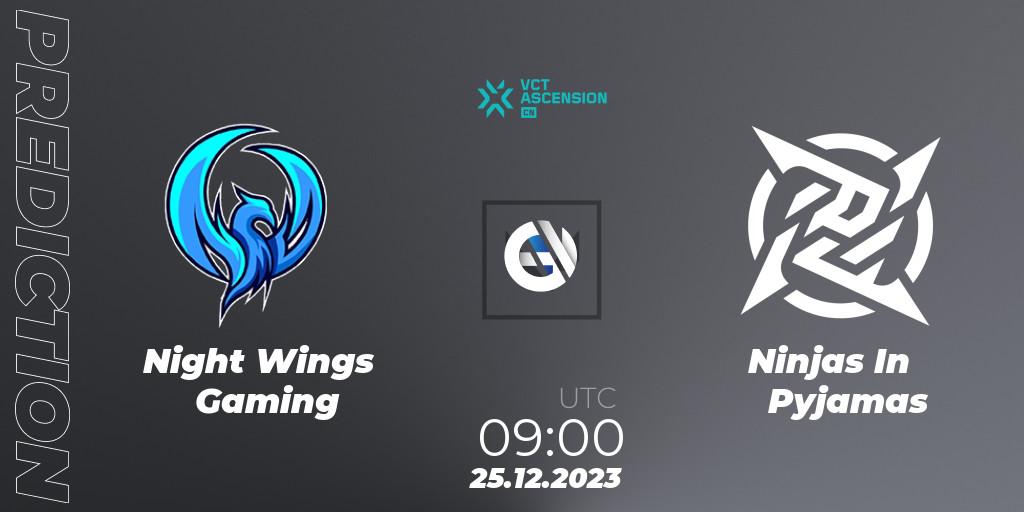 Night Wings Gaming - Ninjas In Pyjamas: ennuste. 25.12.2023 at 09:00, VALORANT, VALORANT China Ascension 2023