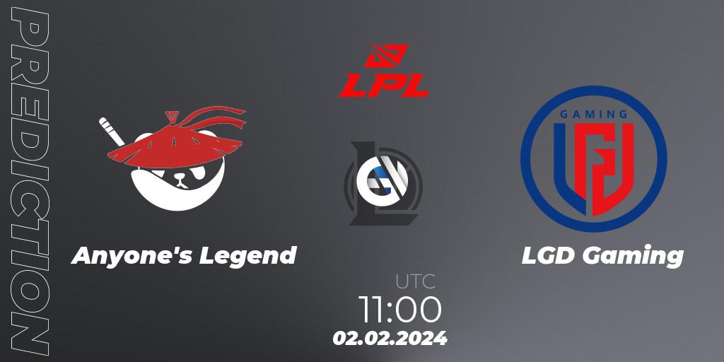 Anyone's Legend - LGD Gaming: ennuste. 02.02.24, LoL, LPL Spring 2024 - Group Stage