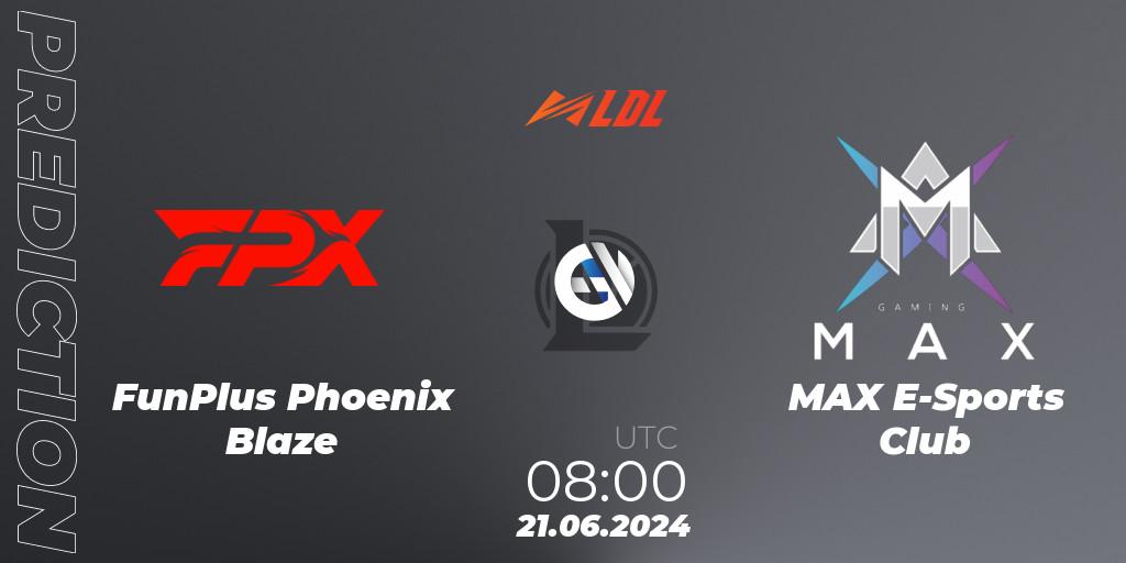 FunPlus Phoenix Blaze - MAX E-Sports Club: ennuste. 21.06.2024 at 08:00, LoL, LDL 2024 - Stage 3
