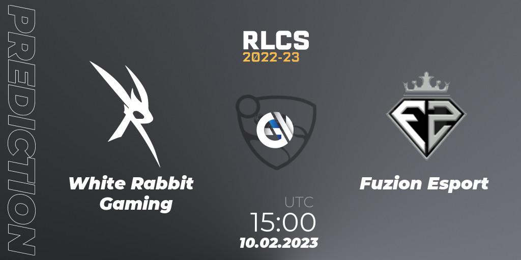 White Rabbit Gaming - Fuzion Esport: ennuste. 10.02.2023 at 15:00, Rocket League, RLCS 2022-23 - Winter: Sub-Saharan Africa Regional 2 - Winter Cup