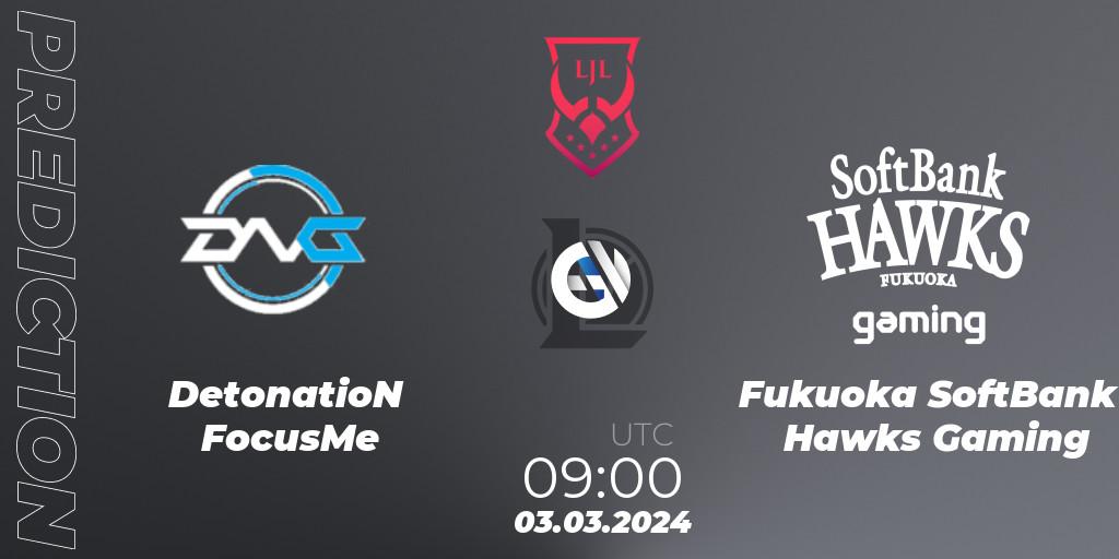 DetonatioN FocusMe - Fukuoka SoftBank Hawks Gaming: ennuste. 03.03.24, LoL, LJL 2024 Spring Playoffs