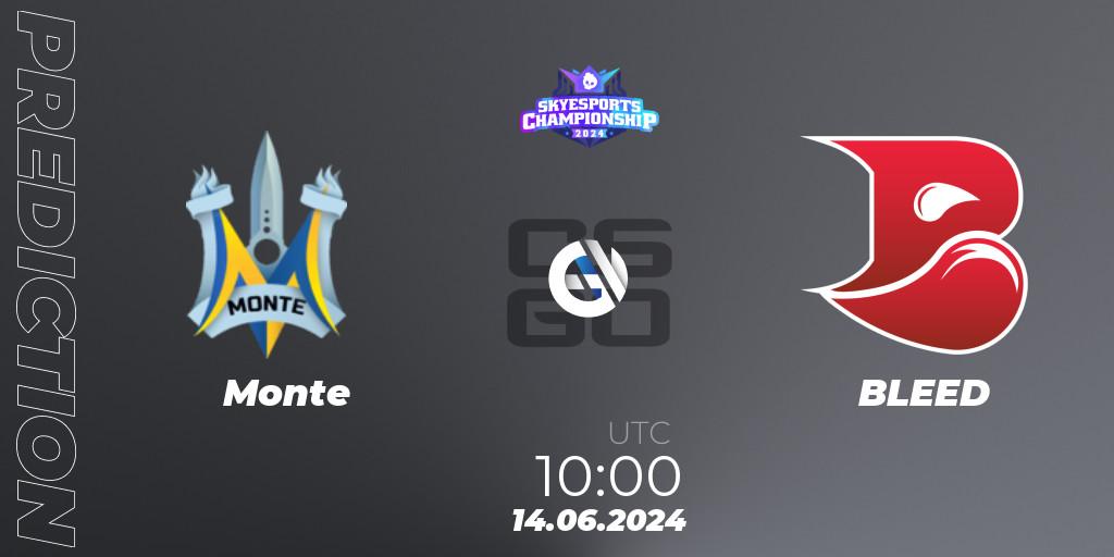 Monte - BLEED: ennuste. 14.06.2024 at 10:00, Counter-Strike (CS2), Skyesports Championship 2024: European Qualifier