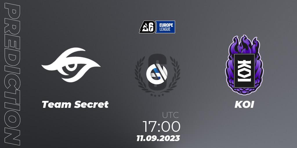 Team Secret - KOI: ennuste. 11.09.2023 at 17:00, Rainbow Six, Europe League 2023 - Stage 2