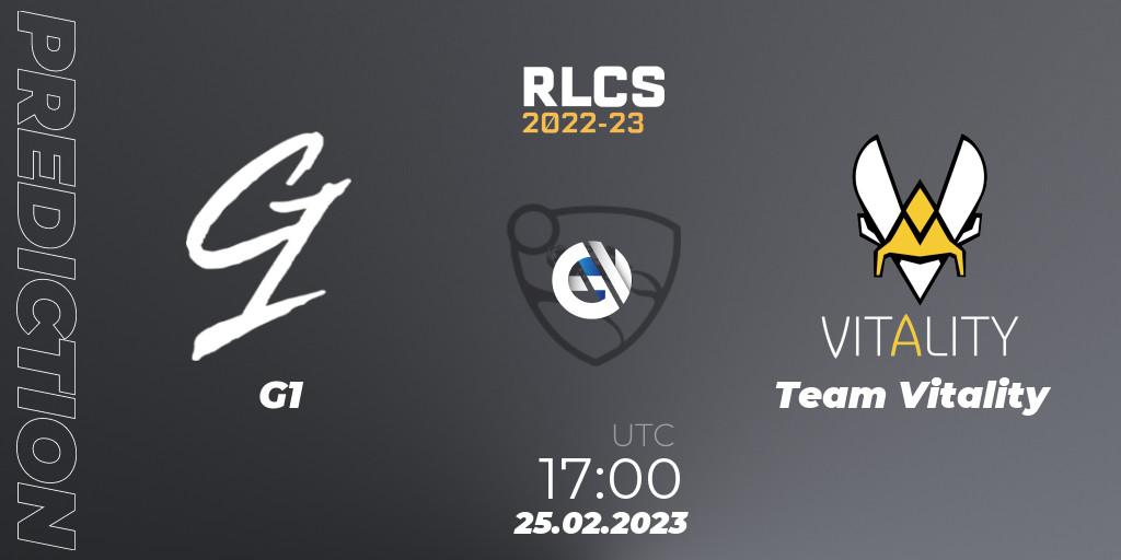 G1 - Team Vitality: ennuste. 25.02.2023 at 17:00, Rocket League, RLCS 2022-23 - Winter: Europe Regional 3 - Winter Invitational