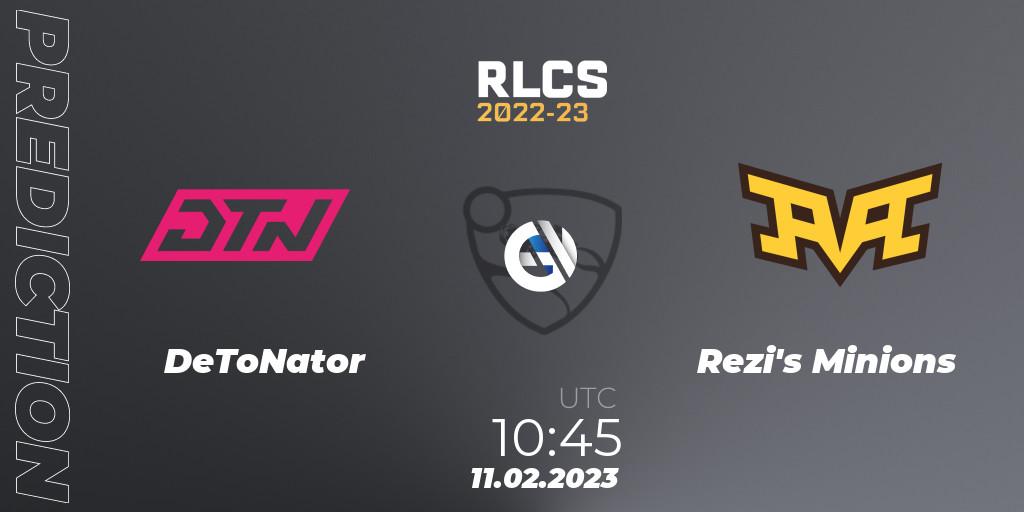 DeToNator - Rezi's Minions: ennuste. 11.02.2023 at 10:45, Rocket League, RLCS 2022-23 - Winter: Asia-Pacific Regional 2 - Winter Cup