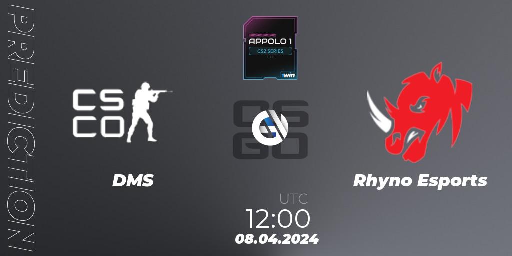 DMS - Rhyno Esports: ennuste. 08.04.2024 at 12:00, Counter-Strike (CS2), Appolo1 Series: Phase 1