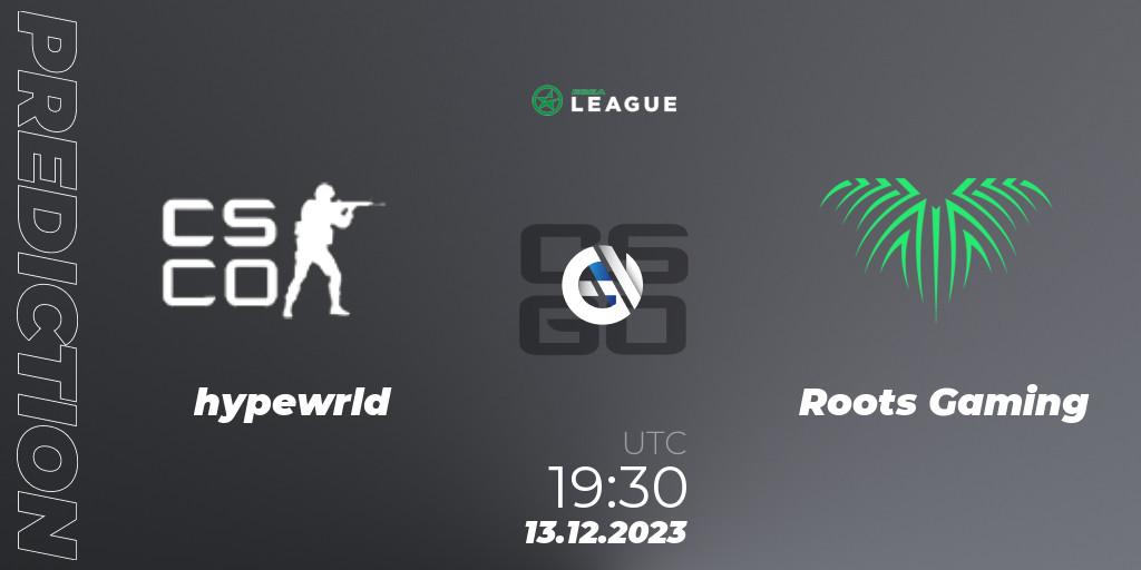 hypewrld - Roots Gaming: ennuste. 13.12.2023 at 17:30, Counter-Strike (CS2), ESEA Season 47: Intermediate Division - Europe