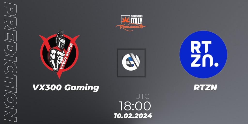 VX300 Gaming - RTZN: ennuste. 10.02.2024 at 18:00, VALORANT, VALORANT Challengers 2024 Italy: Rinascimento Split 1