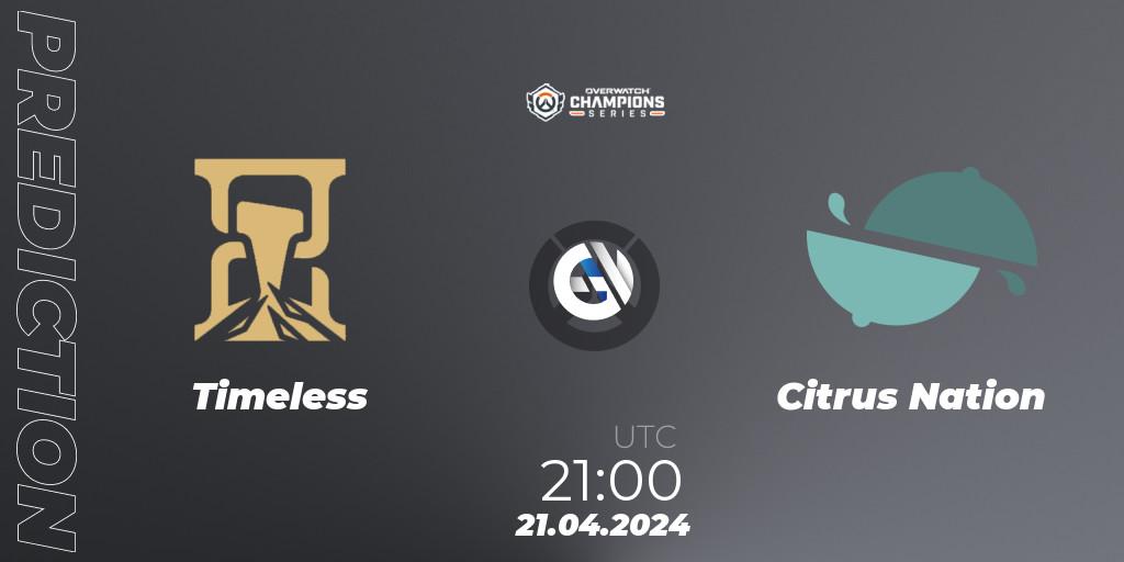 Timeless - Citrus Nation: ennuste. 21.04.2024 at 21:00, Overwatch, Overwatch Champions Series 2024 - North America Stage 2 Group Stage