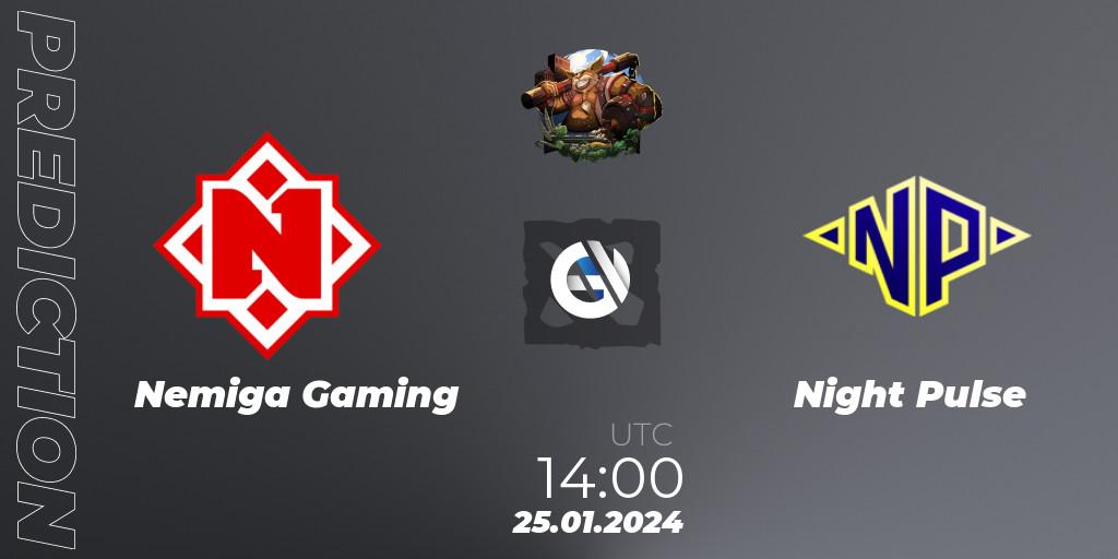 Nemiga Gaming - Night Pulse: ennuste. 25.01.2024 at 14:03, Dota 2, ESL One Birmingham 2024: Eastern Europe Open Qualifier #2
