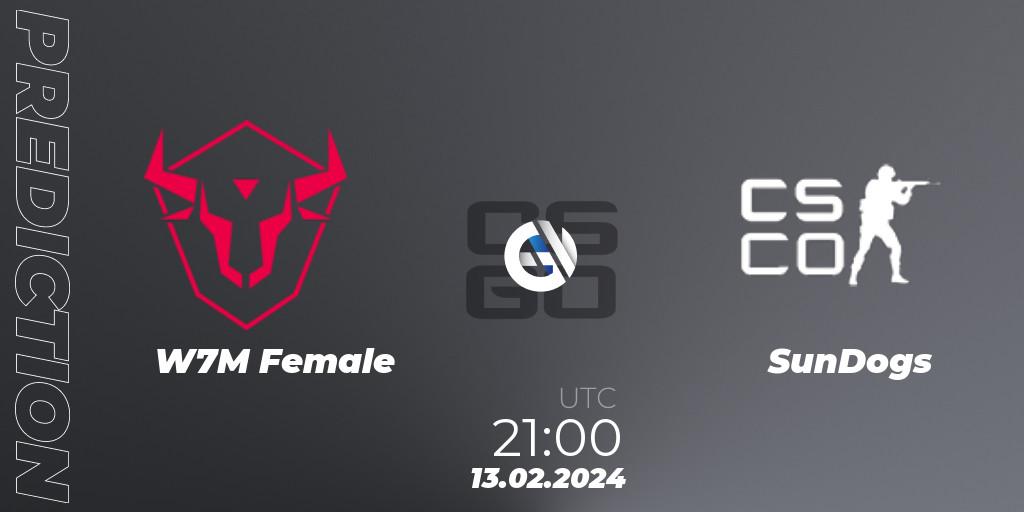 W7M Female - SunDogs: ennuste. 13.02.2024 at 21:00, Counter-Strike (CS2), ESL Impact League Season 5: South American Division - Open Qualifier #1